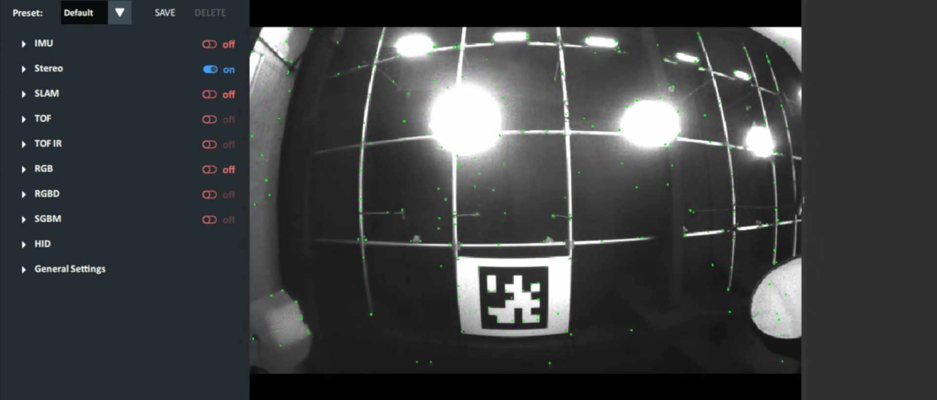 Picture of what the RETracker Bliss fisheye cameras are seeing and the resulting tracking points